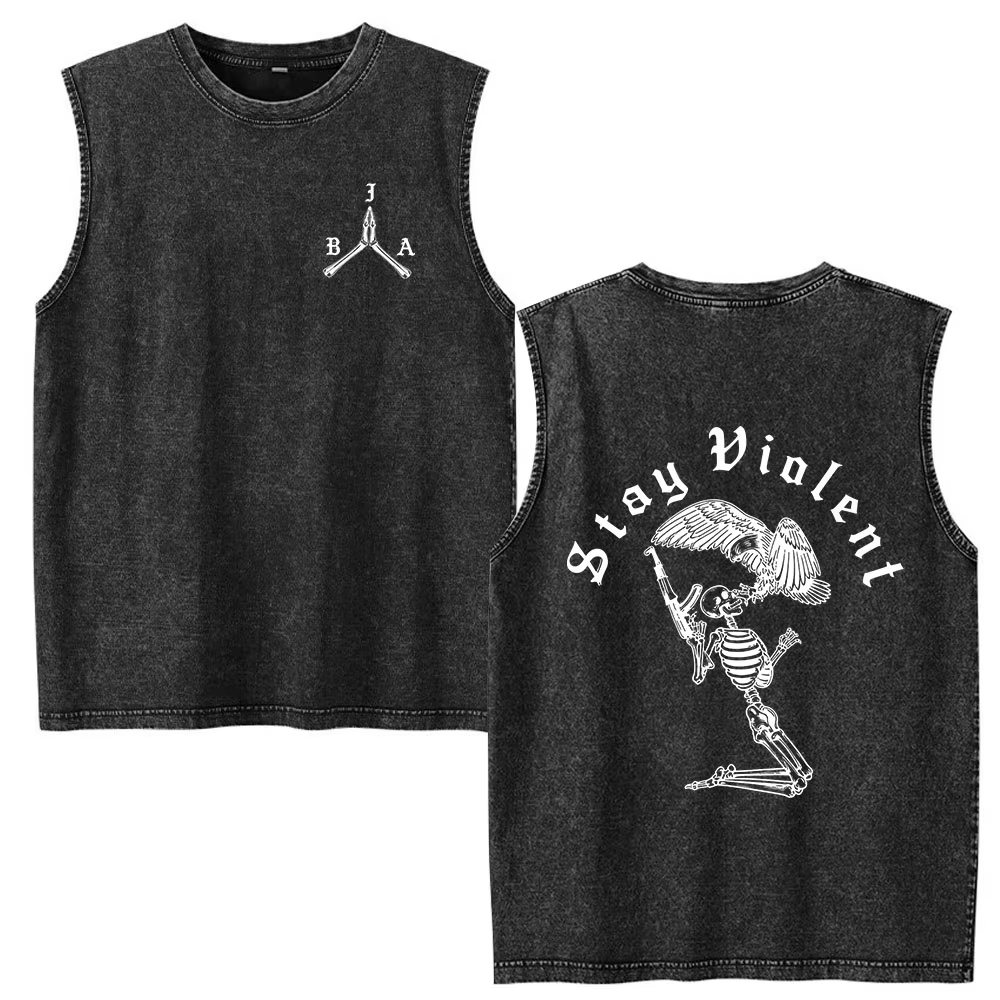 Doner Kebab Kalash Funny Skeleton Vintage Acid Washed Tank Tops T Shirt Men Clothing Casual Oversized Sleeveless Vest T-shirt