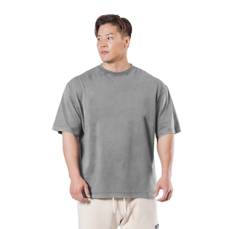 T-Shirt lavé 230G 100 coton solide surdimensionné ample Fitness hommes