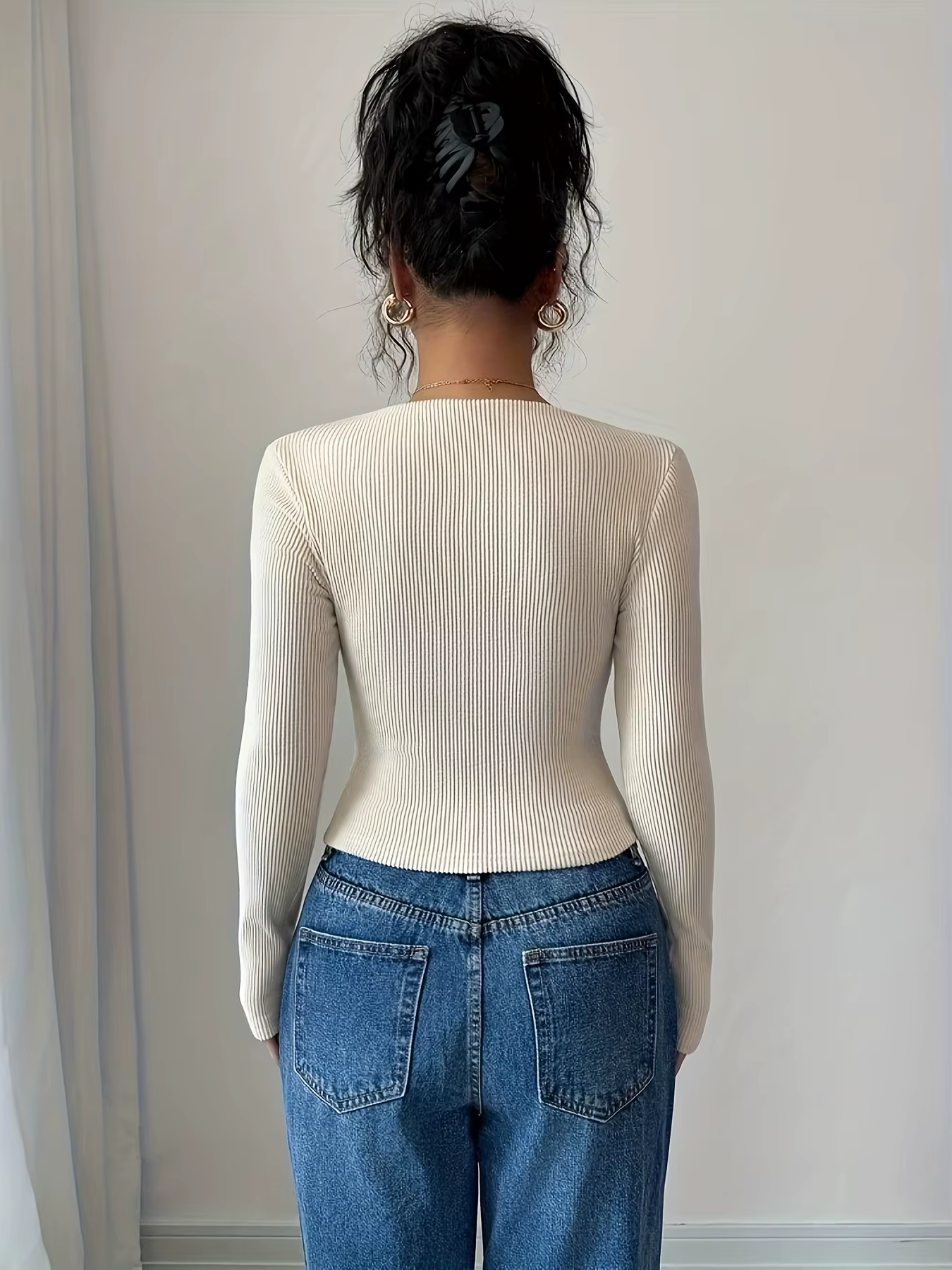T-shirt élégant pour femme, tricoté, couleur unie, col asymétrique, manches longues, plissé, coupe ajustée, collection automne-hiver