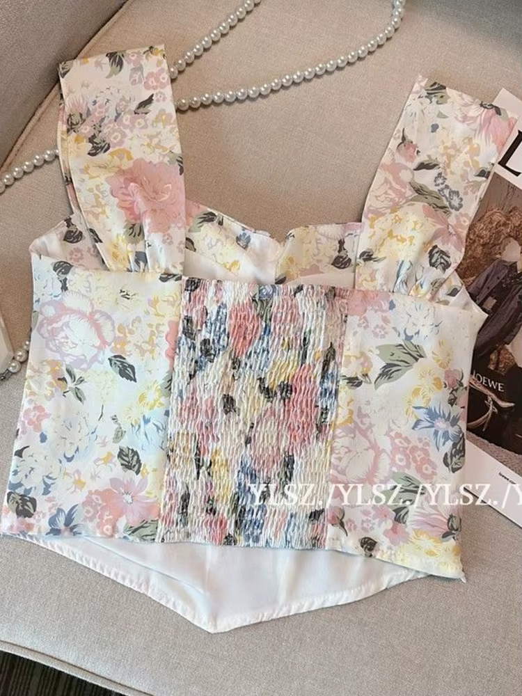 Zoki Chic recadrée réservoirs floraux femmes mince Sexy doux mode Camis