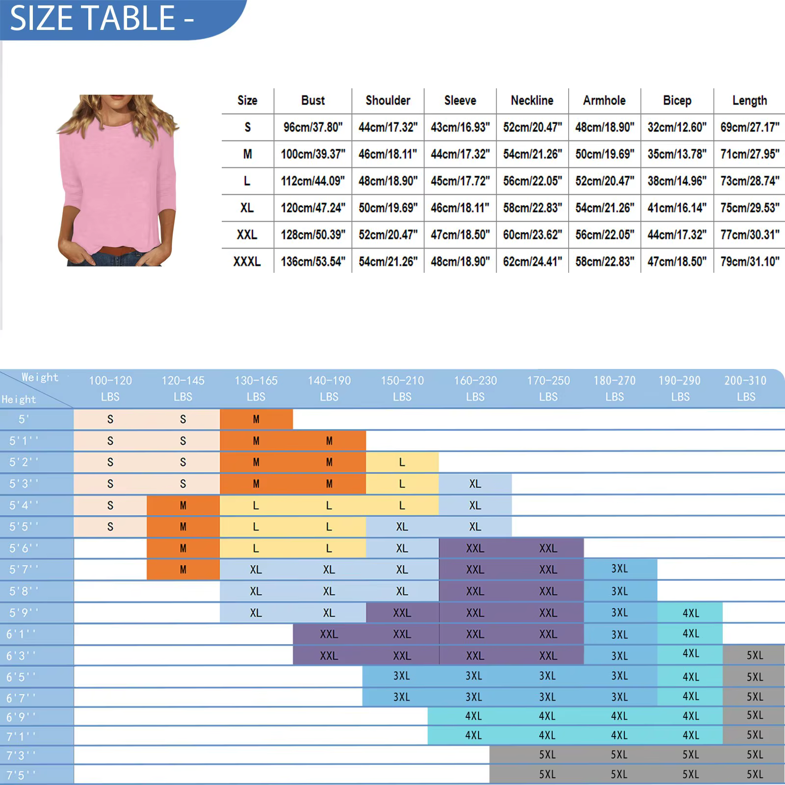T-shirt Manches 3/4 Col Ras du Cou pour Femme