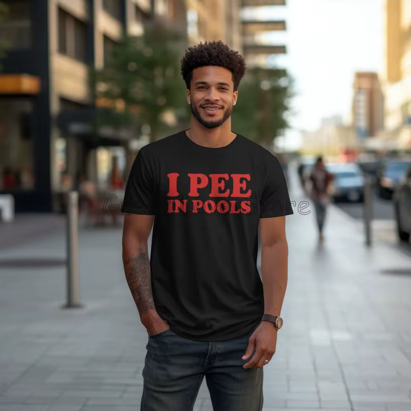 Je fais pipi dans les piscines T-shirts imprimés graphiques hommes drôles coton surdimensionné