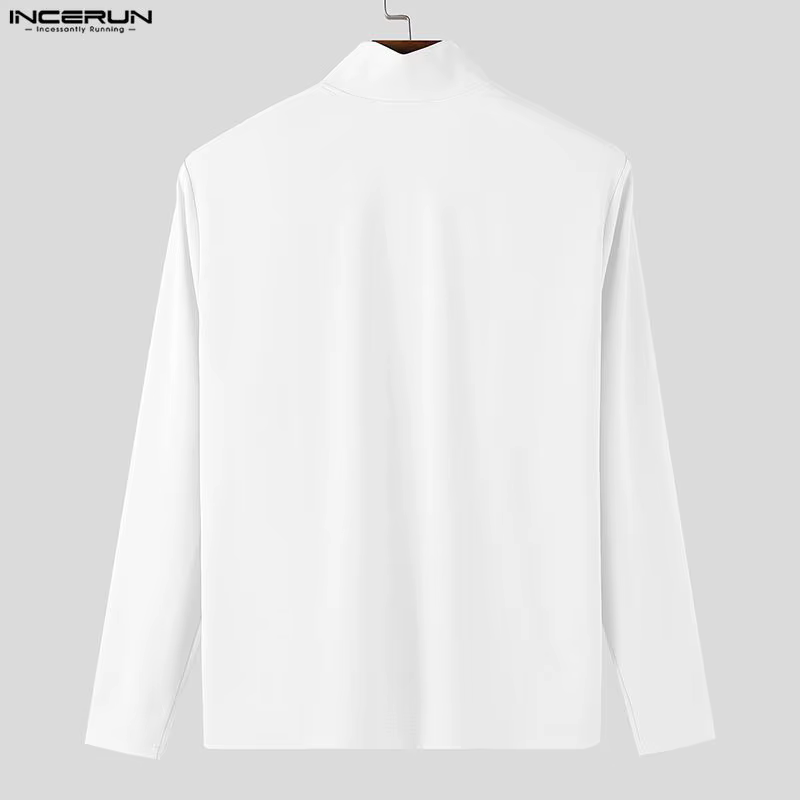 INCERUN hommes t-shirt col roulé fermeture éclair manches longues décontracté mâle