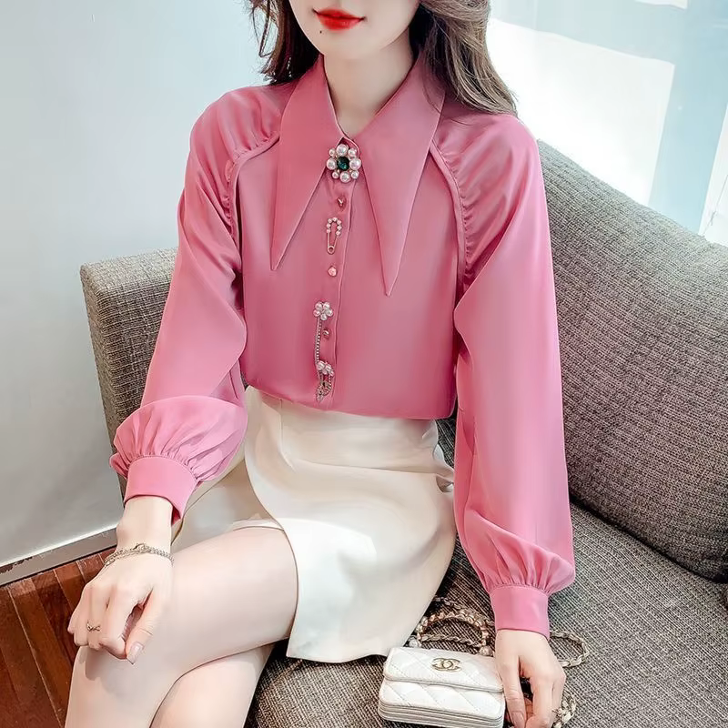 Nouvelle chemise pour femme 2026 – Collection Printemps-Été-Automne – Blouse élégante en mousseline blanche à col