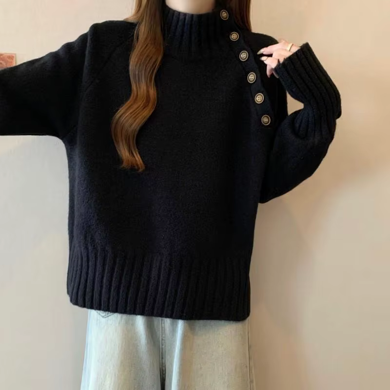 Pull tricoté à col mi-haut pour femmes, vêtements Y2k, Vintage, chaud, élégant, léger, à la mode, 2025