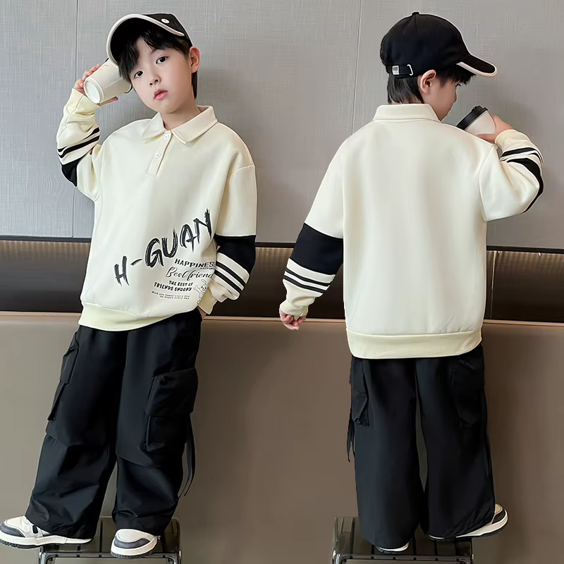 Mode garçons Polo sweat tenue printemps automne adolescents pull décontracté grands enfants col rabattu hauts