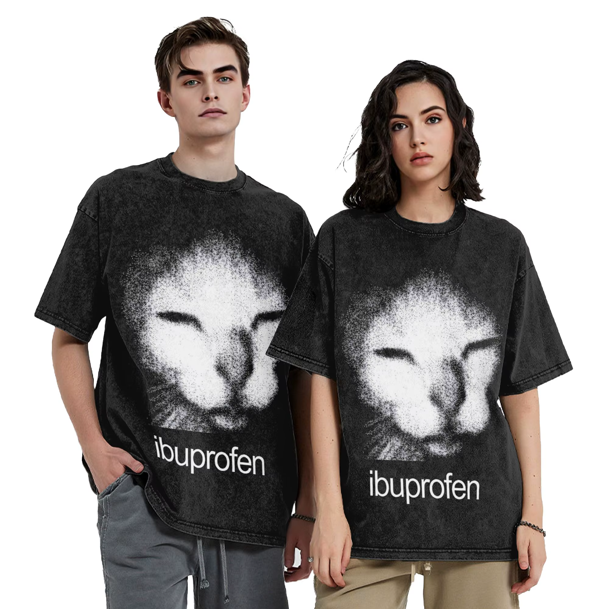 T-shirts délavés chat Meme Ibuprofen Hip Hop Vintage T-Shirt haute rue Streetwear coton imprimé hauts
