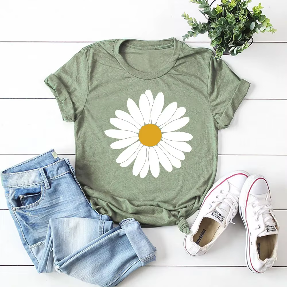 T-shirt à manches courtes pour femmes, 100% coton, graphique, été