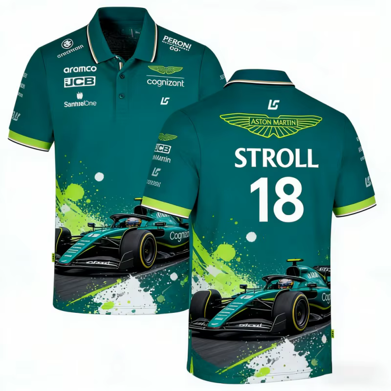 Aston Martin Racing Team Training Street Style Button Polo Shirt Fernando Alonso 14 Vêtements à manches courtes pour hommes et femmes