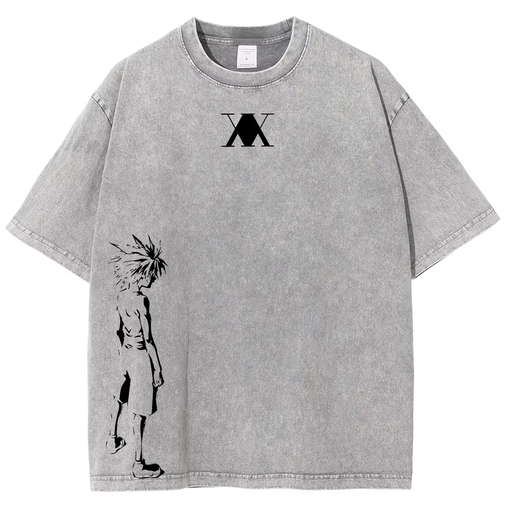 HUNTER × HUNTER Manga T-shirt graphique pour hommes femmes vêtements Killua Zoldyck imprimé lavé surdimensionné T-Shirt à manches courtes coton T-Shirt