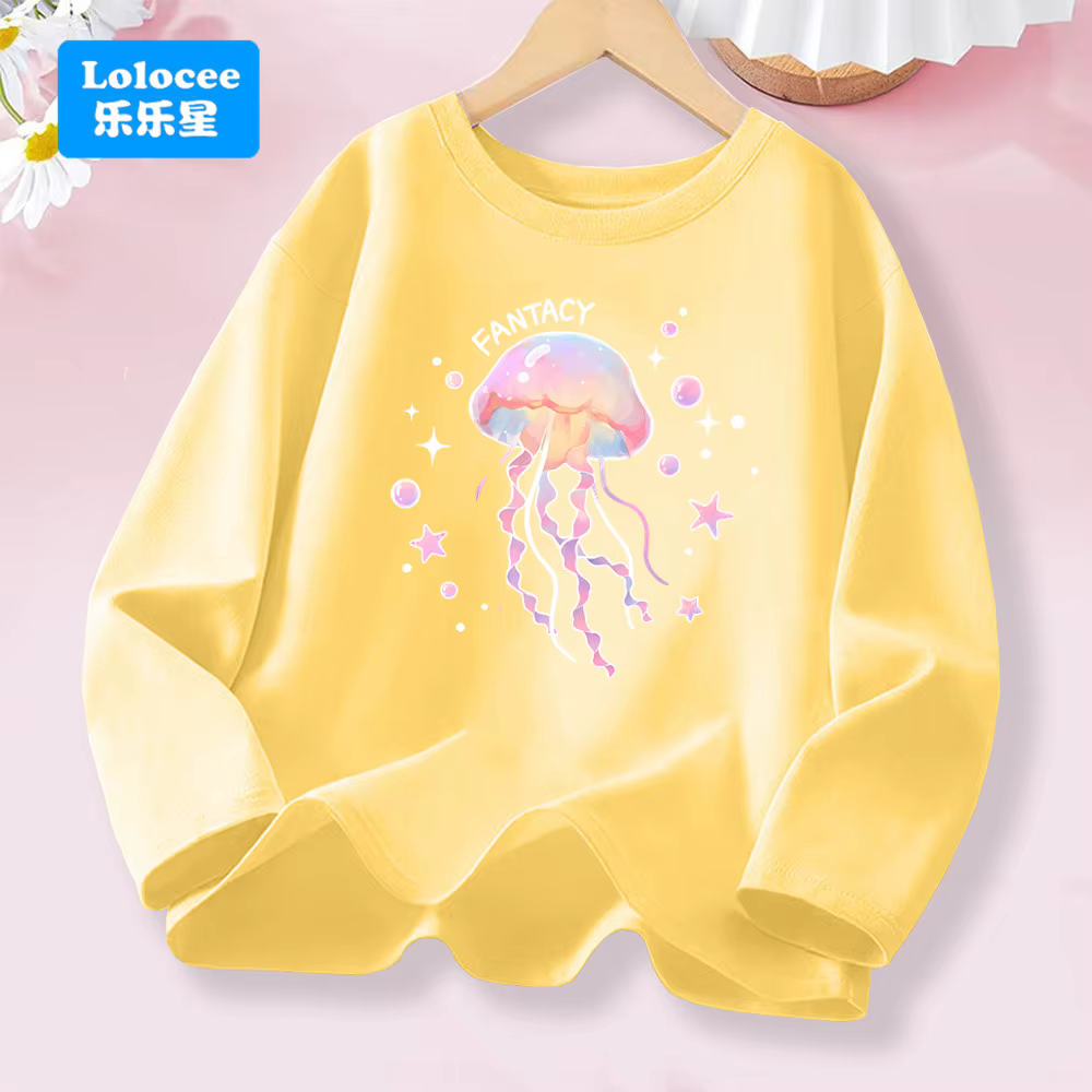 T-shirt à manches longues pour filles, avec méduse de rêve et Design «FANTACY», hauts en coton pour enfants, vêtements quotidiens, printemps et automne