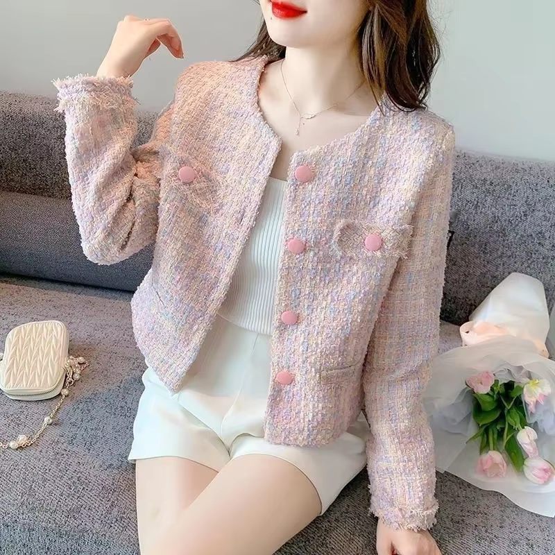 Veste courte élégante en Tweed pour femmes, haut de gamme, coupe ample, style denim, nouvelle collection automne/hiver 2024