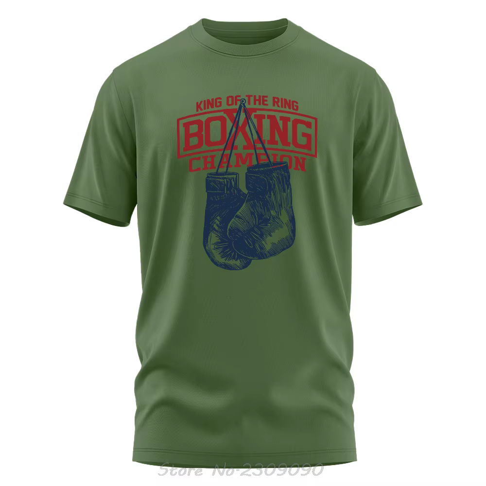 Roi de l'anneau Champion de boxe imprimé coton T-shirt Vintage GYM vêtements surdimensionné