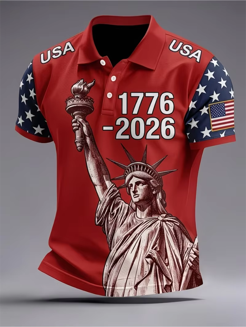 Polo personnalisé avec drapeau américain et Statue de la Liberté pour hommes et femmes