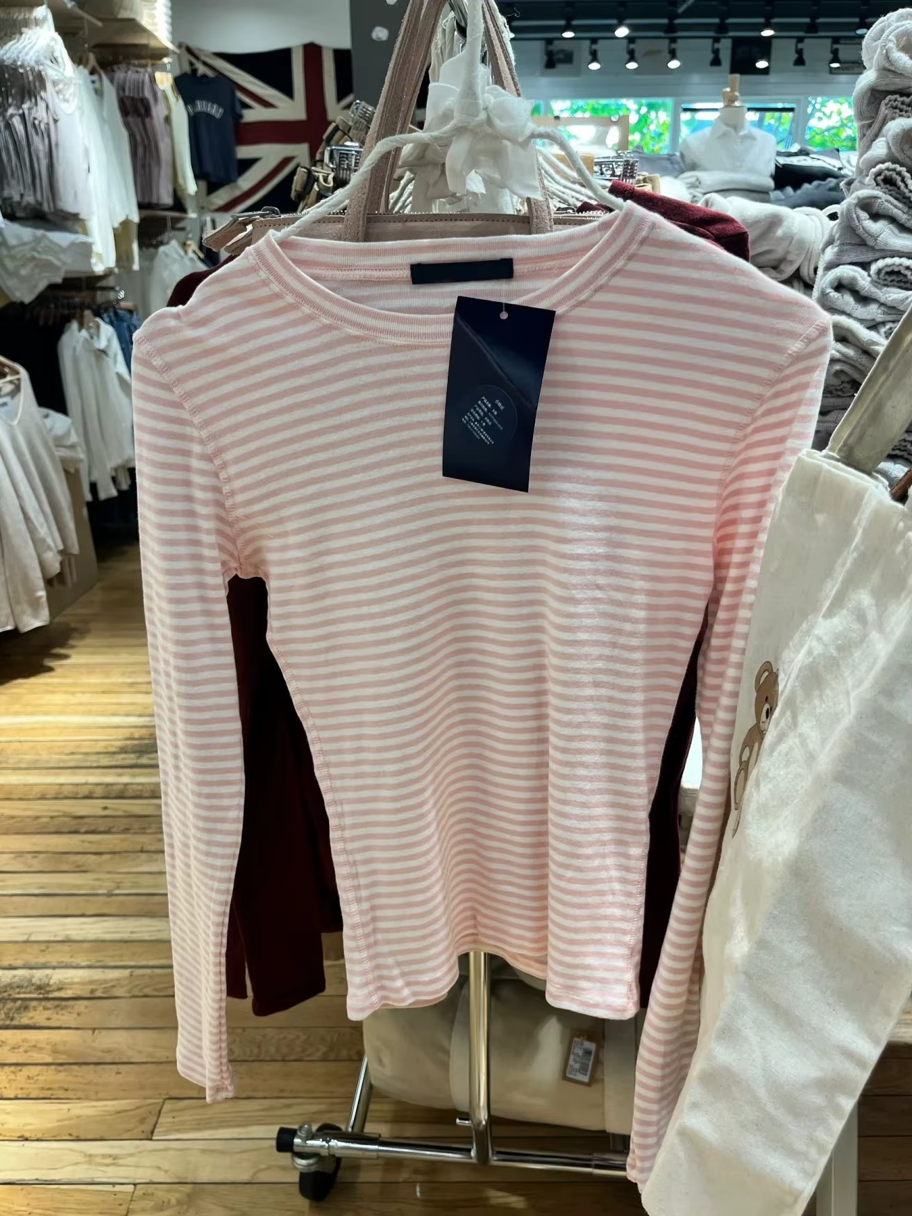 T-shirt à manches longues à rayures roses pour femme