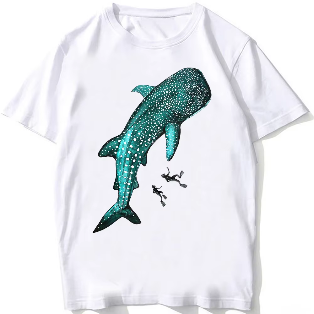 Super mignon tortue de mer baleine requin aquarelle T-Shirt unisexe hommes t-shirts été plage plongée blanc