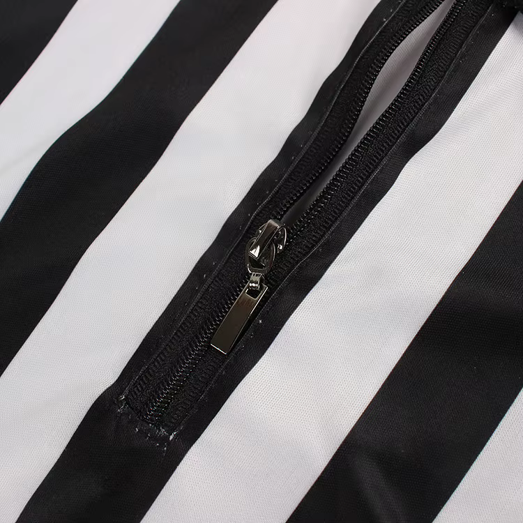 Nouveau T-shirt d'arbitre à col à revers côtelé rayé noir et blanc pour hommes et femmes