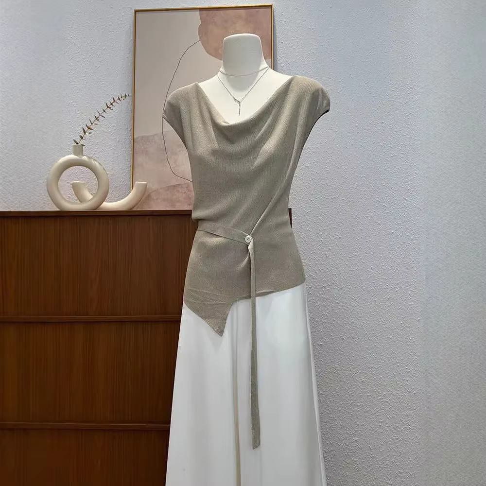 T-shirt tricoté à manches courtes pour femme