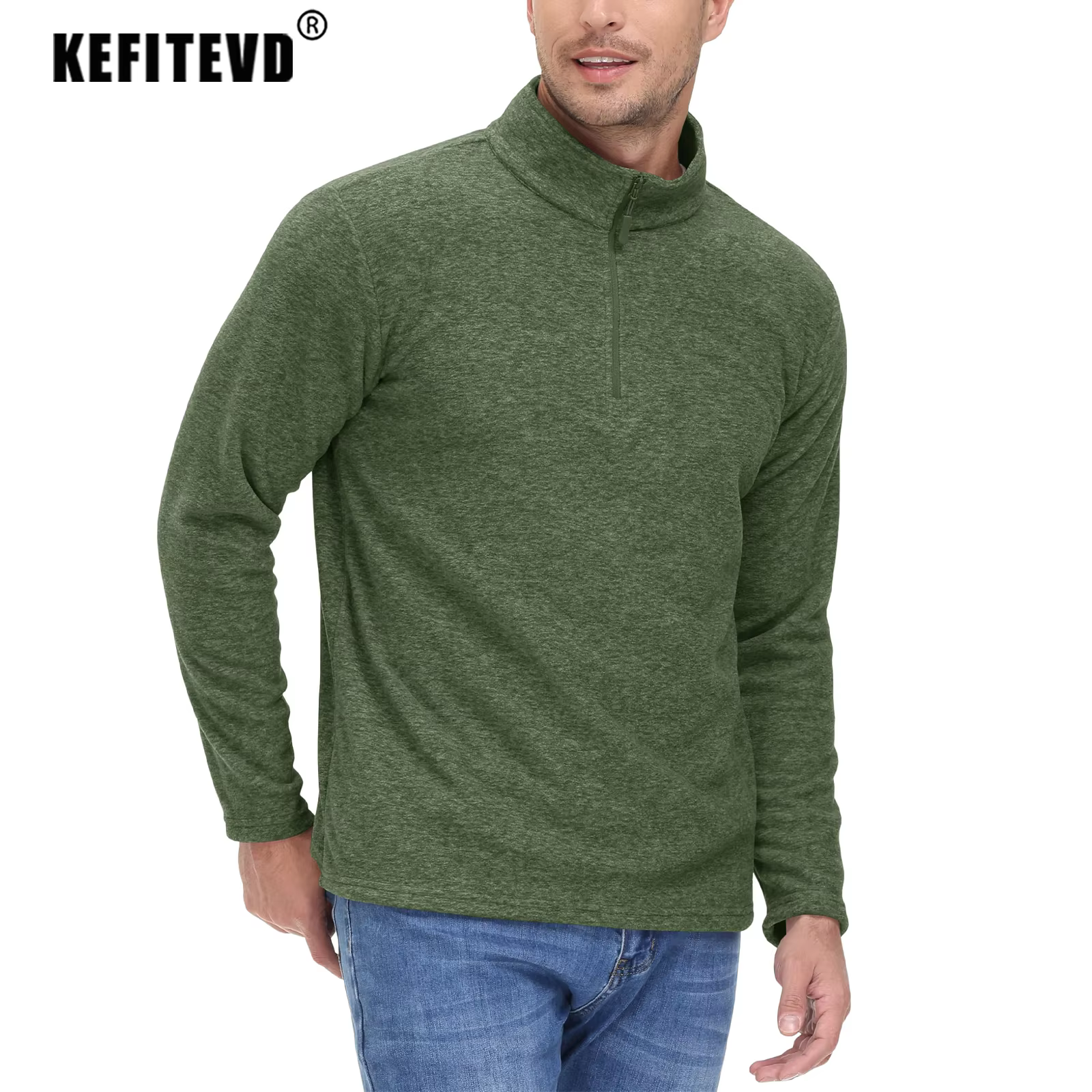 KEFITEVD hiver polaire chemises chaudes hommes 1/4 fermeture éclair thermique doux sueur randonnée chemise en plein air