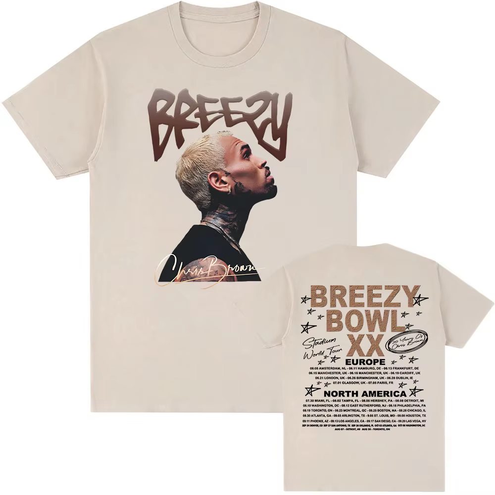 Breezy Bowl XX 2025 T-shirt Chris Brown chanteur graphique t-shirts été à manches courtes homme