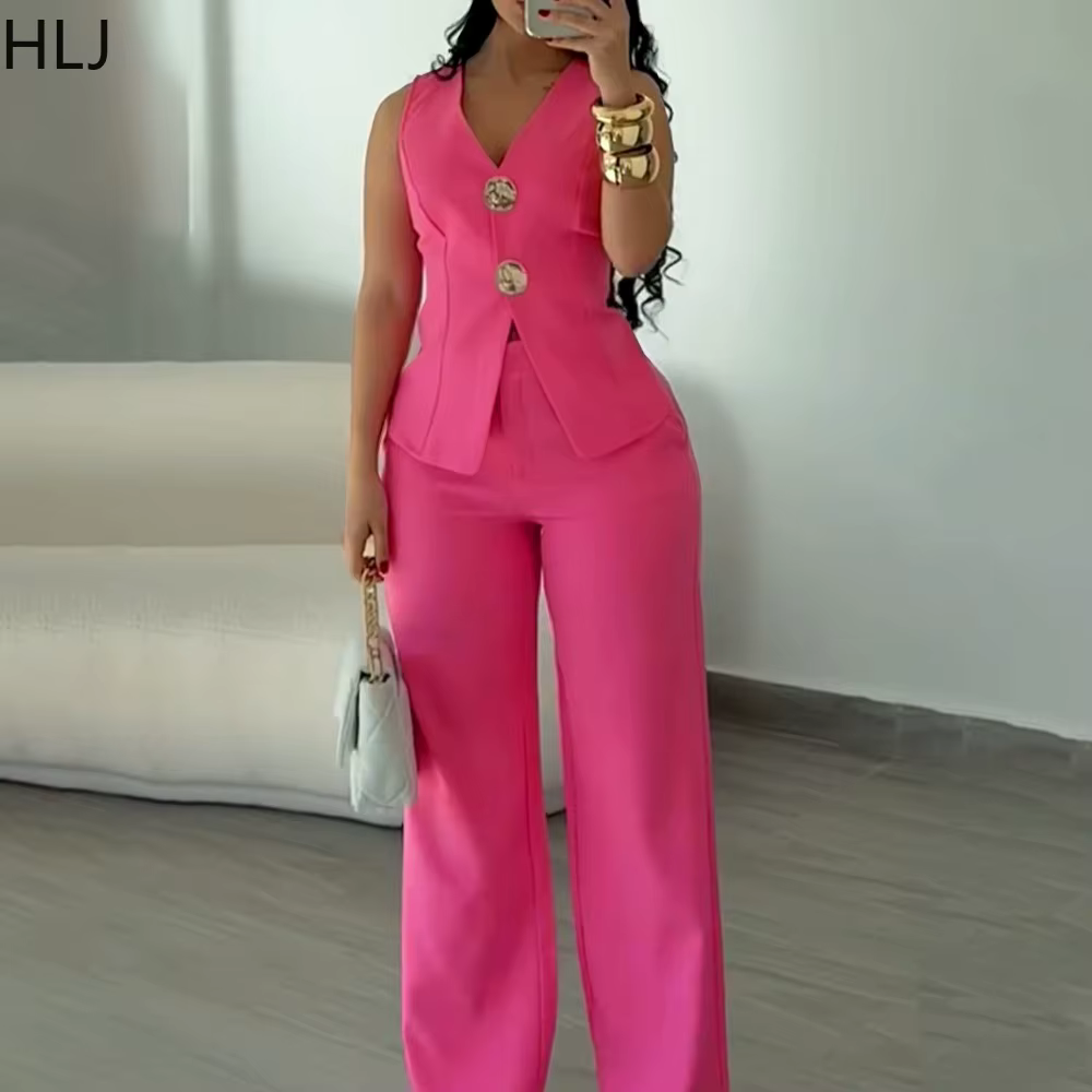 HLJ Fashion Gilet pour femme couleur unie sans manches col en V avec découpes à la taille et boutons dorés