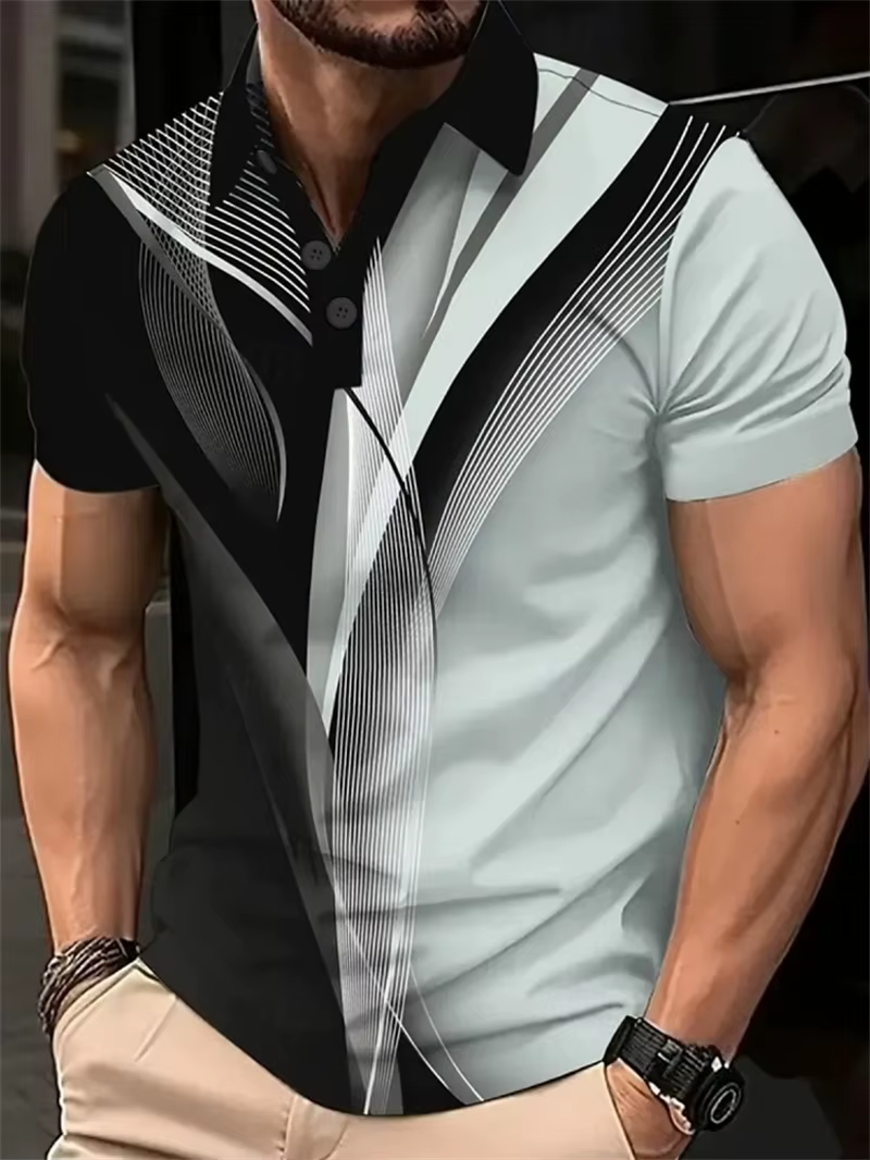 Mode ligne irrégulière motif polos pour hommes Simple tendance été 3D imprimé à manches courtes Polo décontracté surdimensionné t-shirts