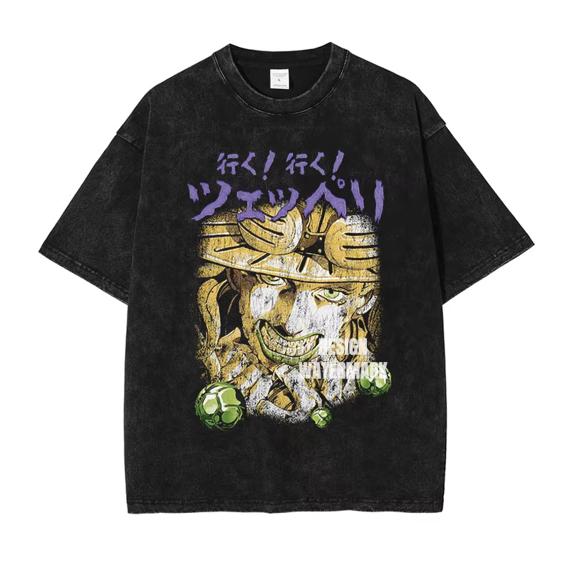 JOJO Steel Ball Run T-shirt Vintage lavé Zeppeli Gyro t-shirts surdimensionné Manga