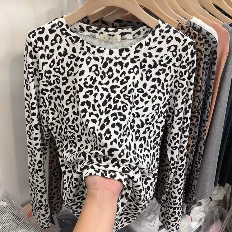 OCEANLOVE Y2k vêtements léopard t-shirt pour femmes Vintage printemps automne bases Ropa De Mujer mode coréenne mince t-shirts courts