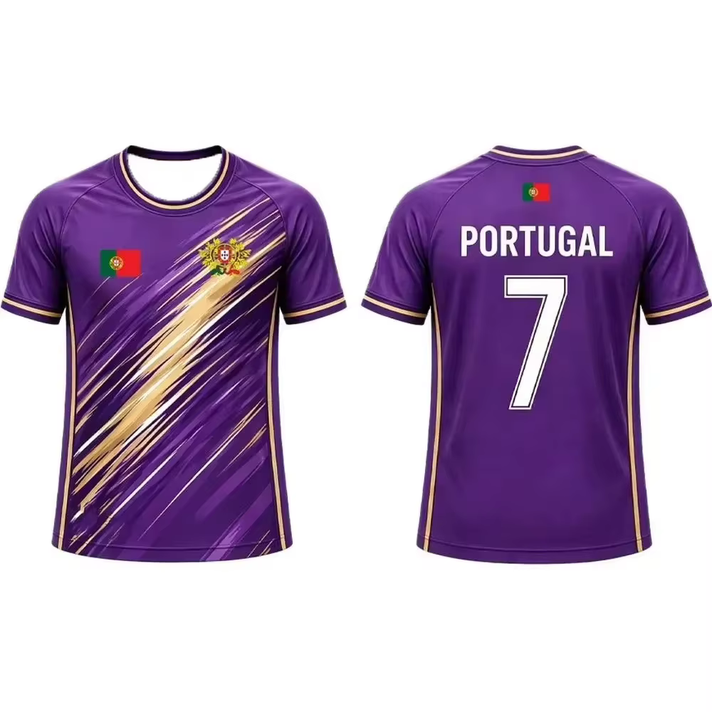 Maillot de football Portugal 2026 pour hommes, femmes et enfants – T-shirt rayé imprimé 3D respirant et à séchage rapide pour l'entraînement sportif