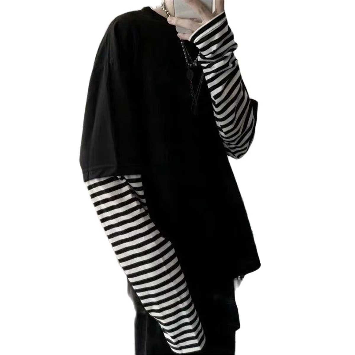 T-shirt patchwork rayé noir pour homme