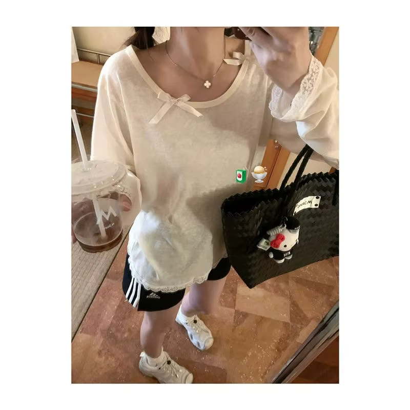 T-shirt à manches longues avec dentelle pour femme