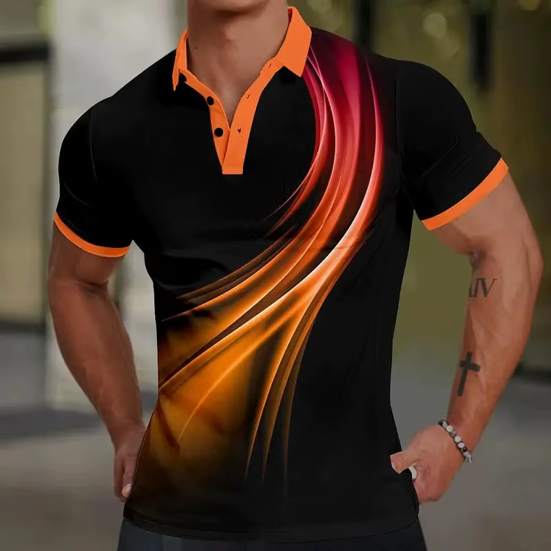 Polo imprimé en 3D pour hommes Colored Line