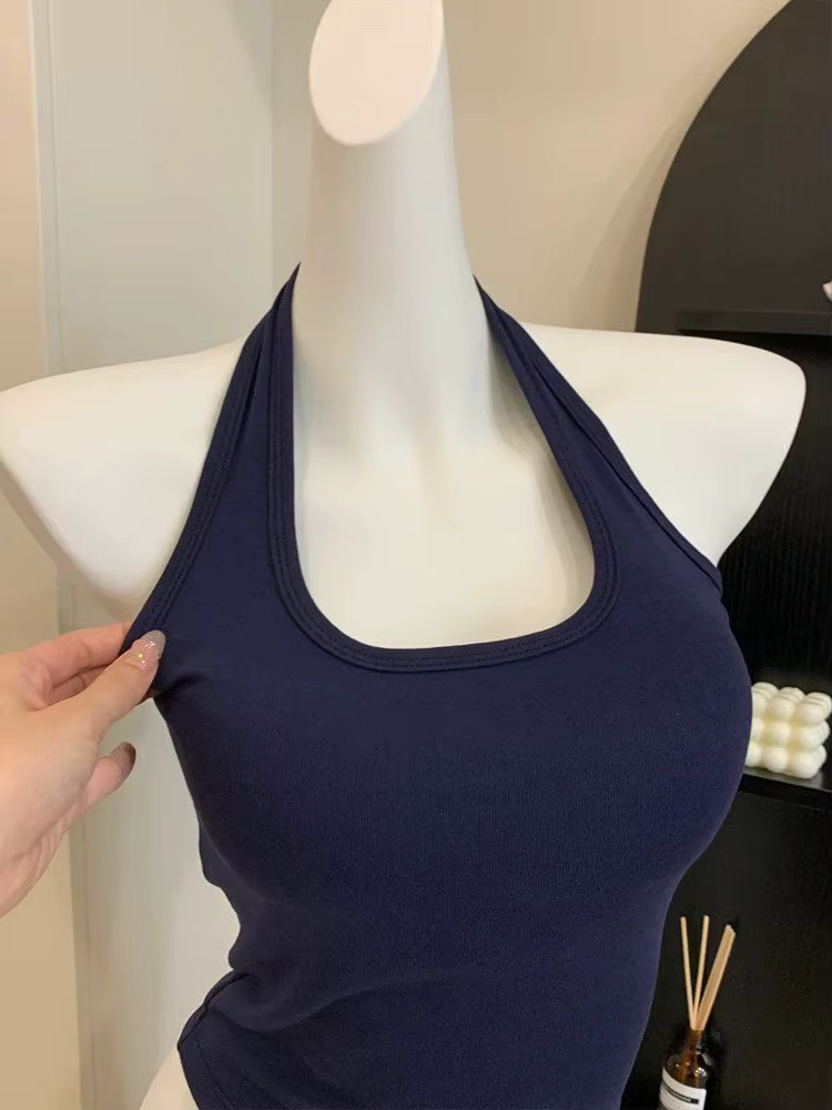 Nouveau coton bleu côtelé tricoté Sexy hauts col été chemises de base maigre mince Sport gilet décontracté épaules dénudées débardeur pour femmes