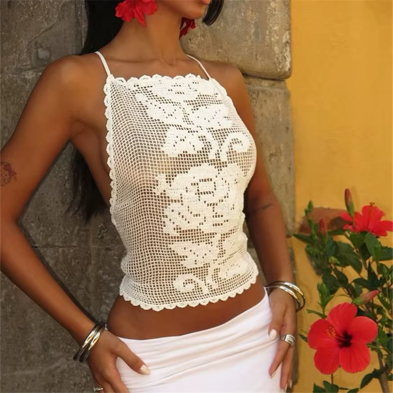 Débardeur bohème en crochet pour femme