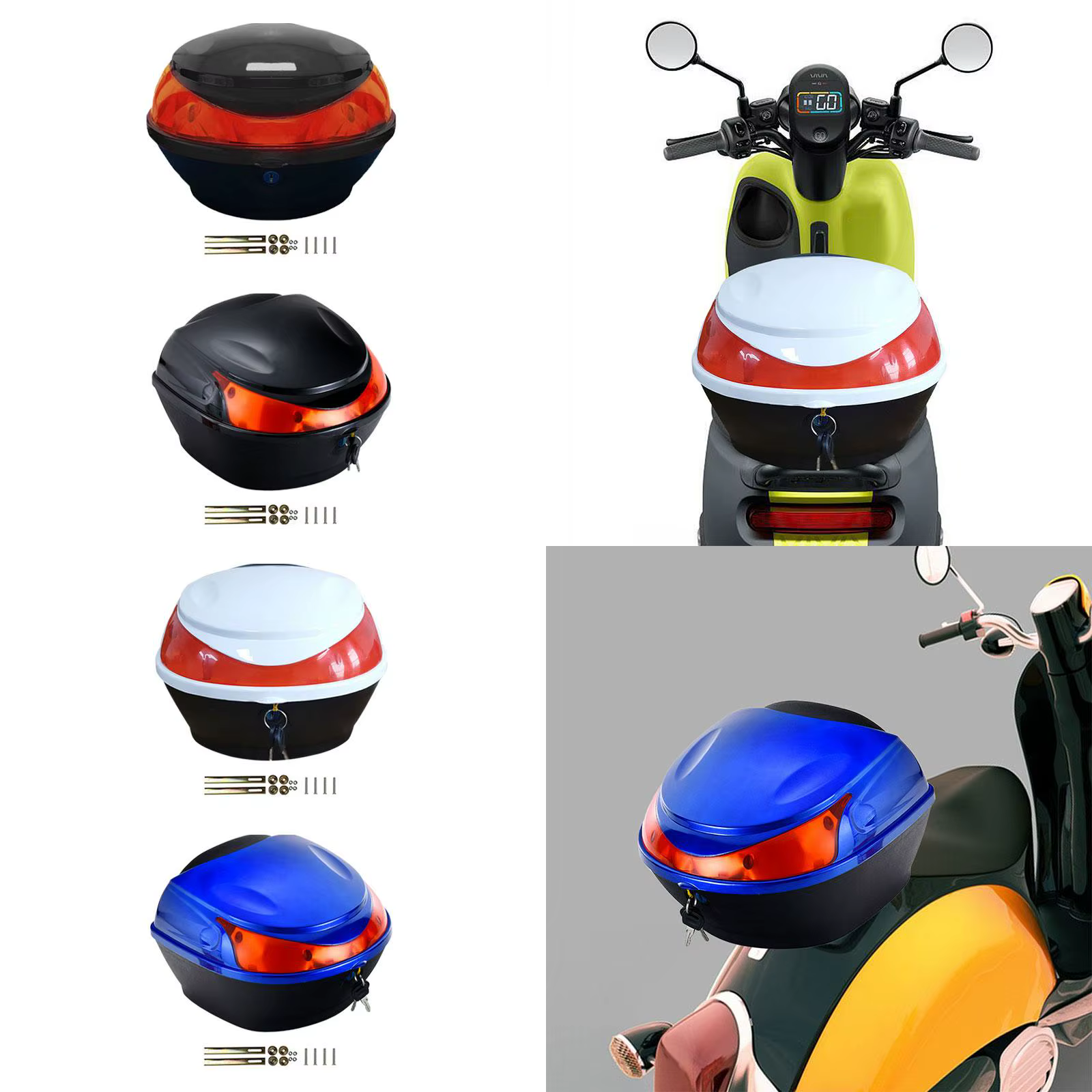 Coffre arrière durable pour moto, boîtier supérieur de moto, coffre de vélo électrique, boîte de rangement pour appareil photo, vêtements, portefeuille, boissons organisées