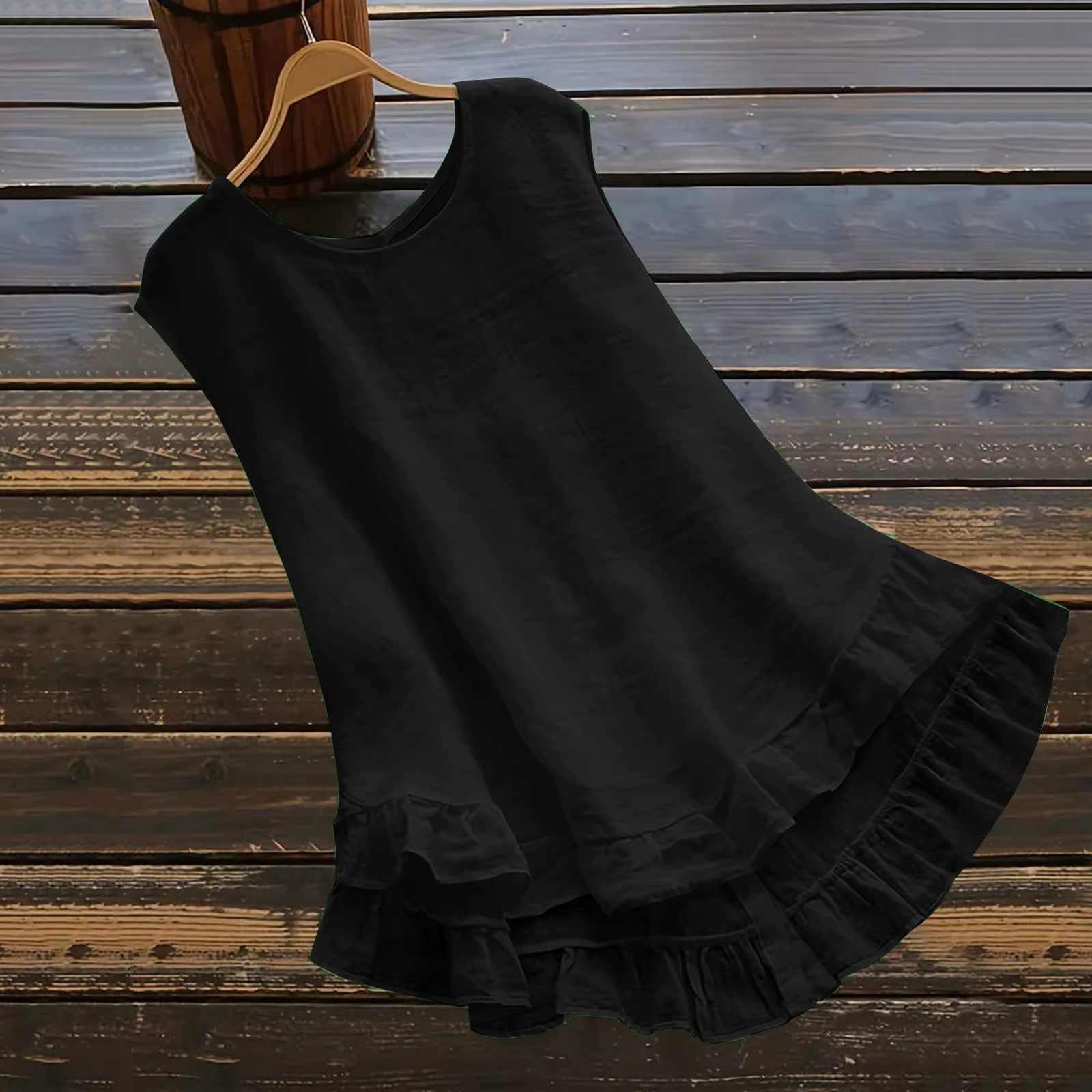 Femmes coton lin débardeur solide col rond sans manches dos Blouse élégant col