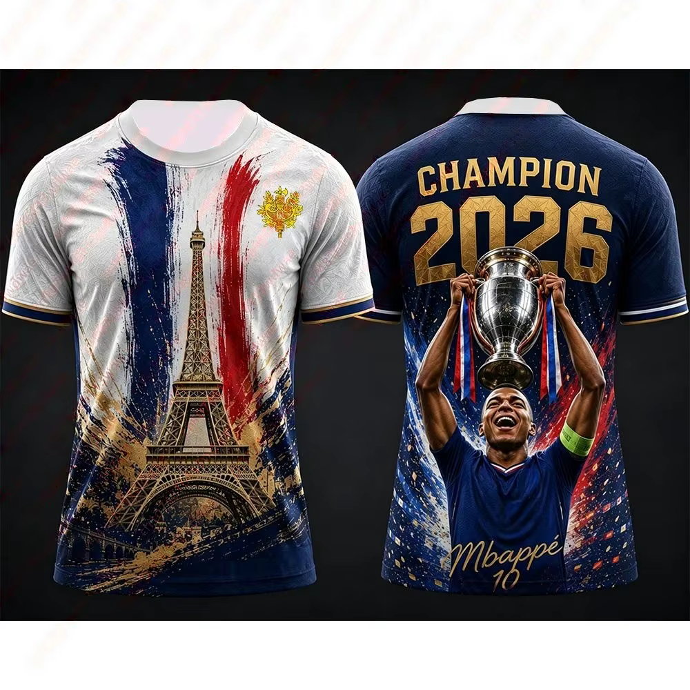 Maillot Concept Créatif Événements de Football France 2026 – Maillot Décontracté d'Été Conçu pour Usage Individuel – T-shirt Champion Imprimé en 3D