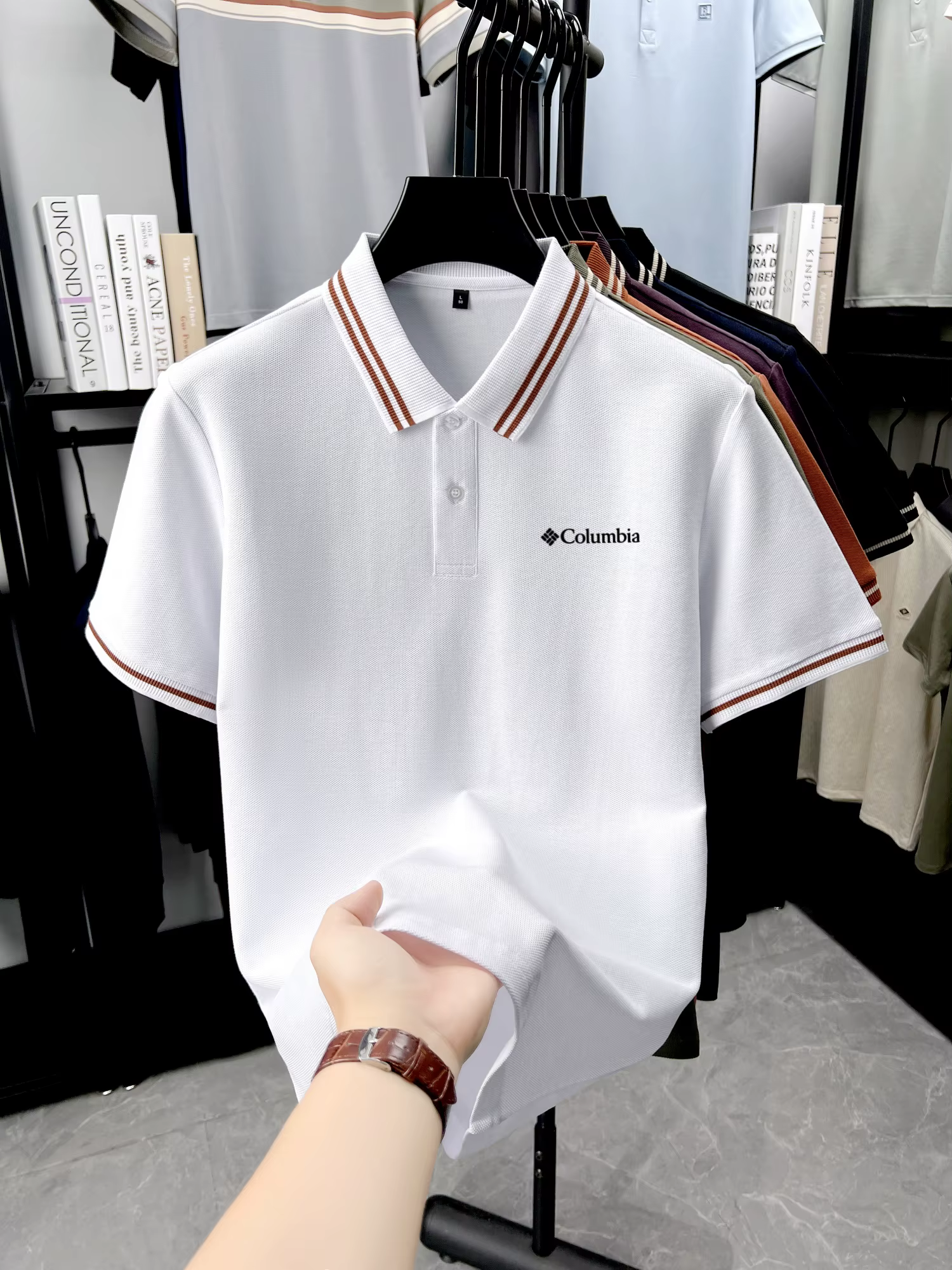 Polo classique pour homme à double bordure avec logo Columbia
