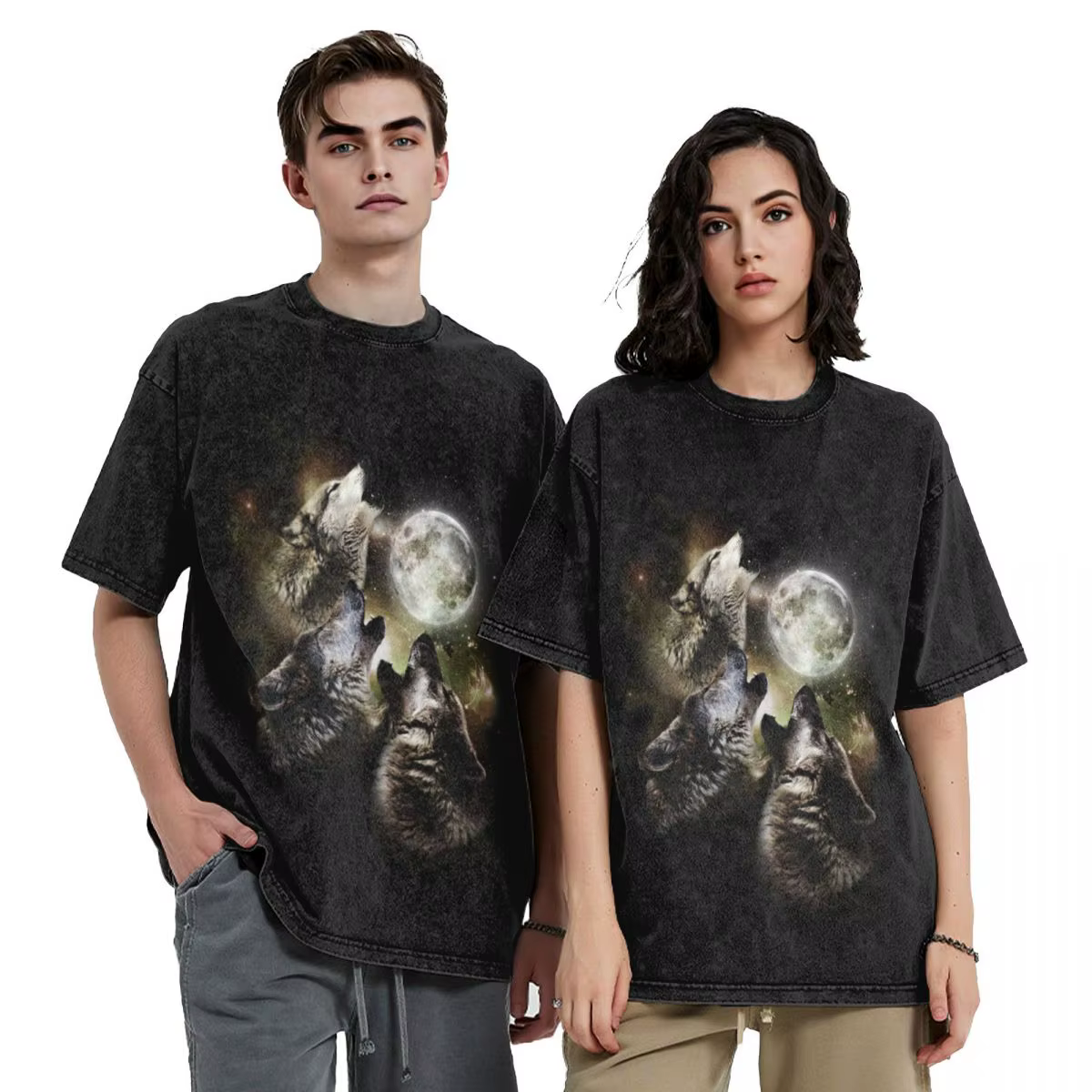 Trois loups hurlant à la lune T-Shirt anime vêtements nouvelle édition vêtements de luxe hommes