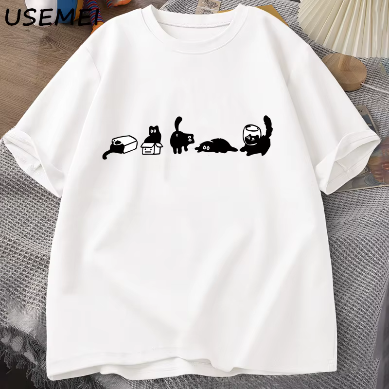 Cinq humeurs chats T-Shirts surdimensionné chat maman t-shirt drôle coton à manches courtes amoureux