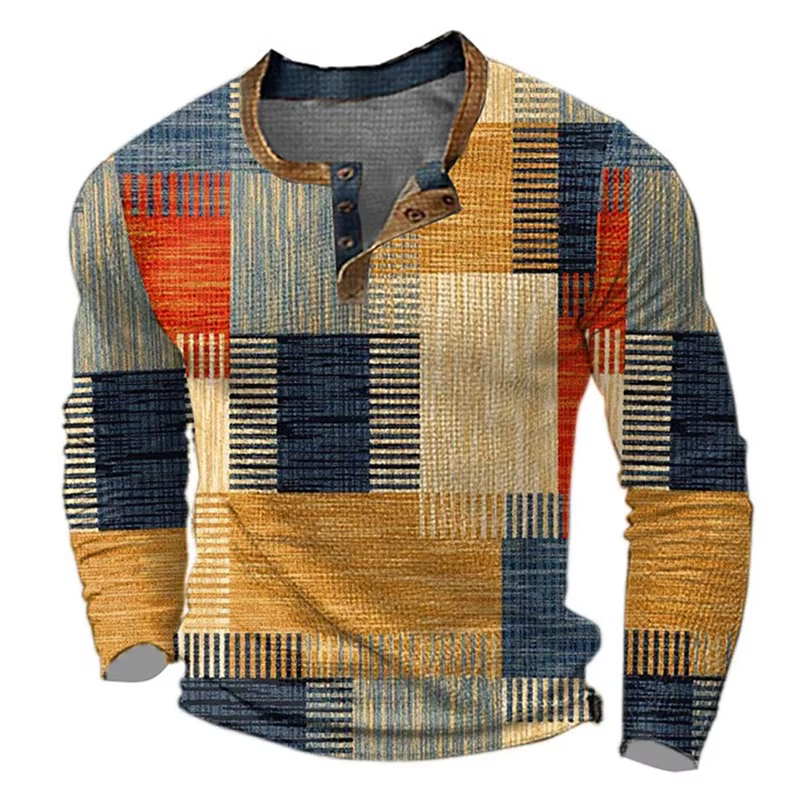 Polo à manches longues pour hommes, polo de commerce extérieur pour hommes, polo imprimé numériquement pour hommes, haut pour hommes