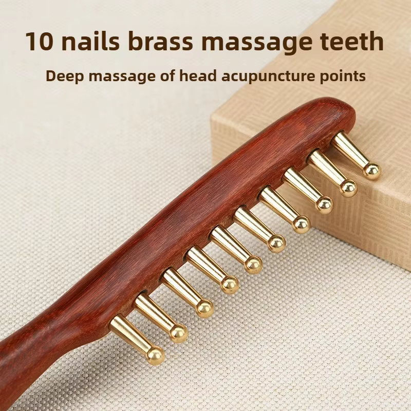 Peigne de massage des méridiens en cuivre et bois