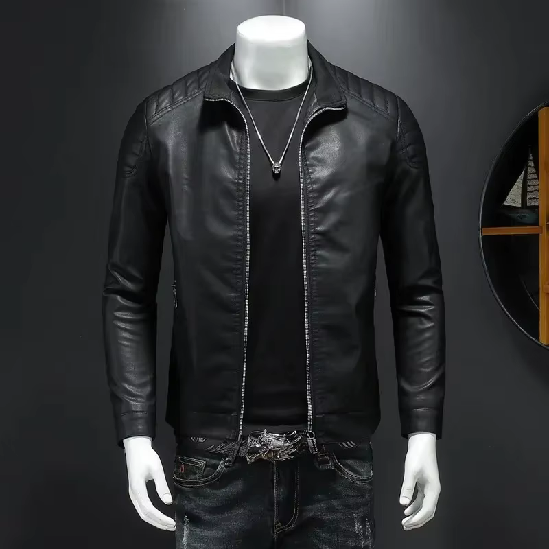 Veste en cuir à revers pour hommes