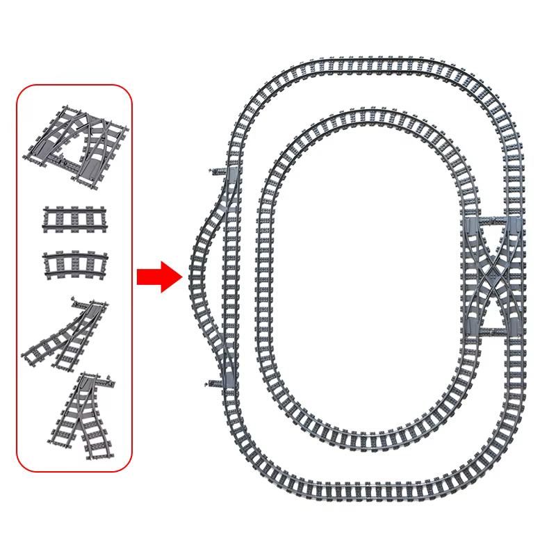 Trains de ville de haute technologie, voies flexibles, Rails droits et incurvés, interrupteur de croisement, blocs de construction en briques, jouets créatifs pour enfants