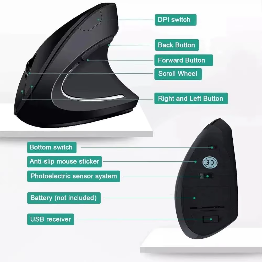 Souris verticale sans fil Bluetooth 800 1200 1600 DPI 6 boutons poignée latérale personnalisée ergonomique 2.4G muet souris d'ordinateur de jeu PC