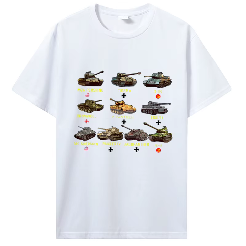 Nouveaux réservoirs M4 Sherman Panzer IV Tiger II T-34 T-Shirt hommes décontracté coton