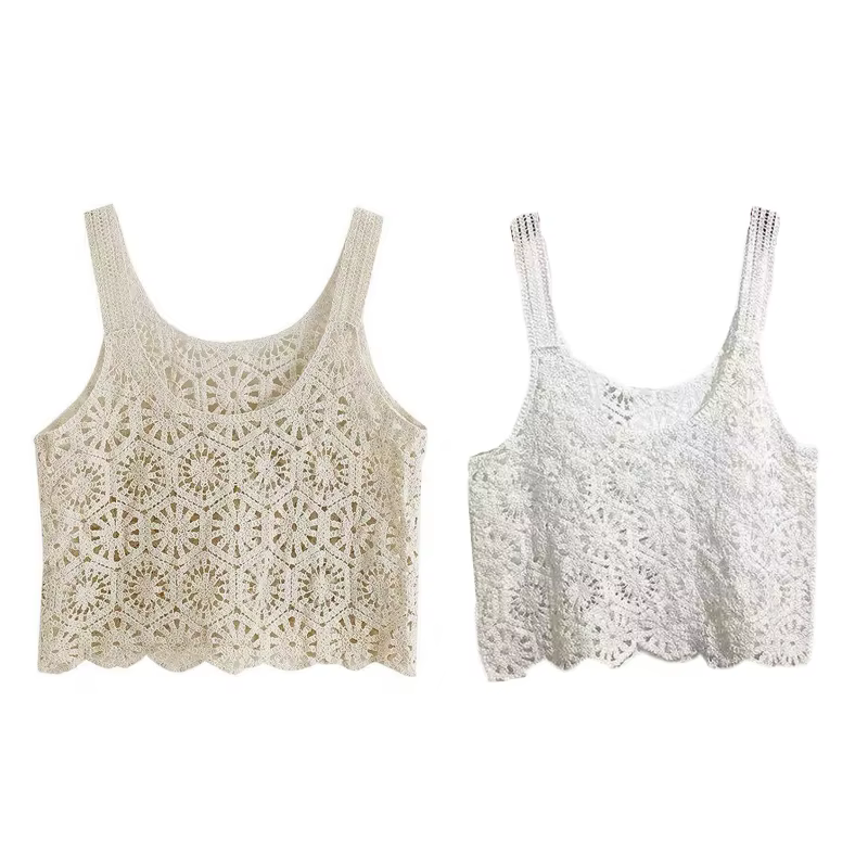 Femmes Crochet Récolte pour Débardeur Boho Creux Tricot Floral Camisole Sans Manches Cove