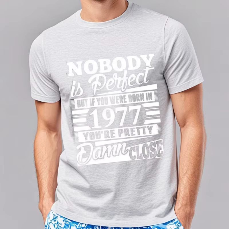 Style rétro hommes T-Shirt 1977 graphique numérique coton à manches courtes col rond coupe ample été