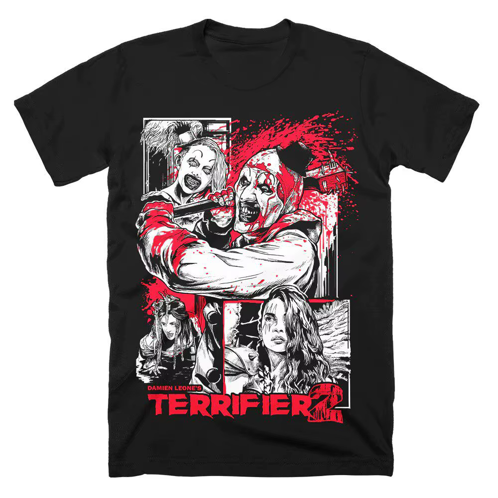 T-shirt Terrifier 2026 – Merch Halloween Film d'Horreur – Coton Noir Imprimé – Style Unisexe Luxe Haut de Gamme pour Hommes et Femmes