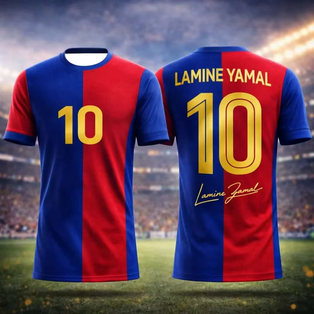 Maillot de l'équipe de Barcelone été 2026 # T-shirt de sport à manches courtes pour enfants, adultes et familles, séchage rapide, 10 LAMINE YAMAL
